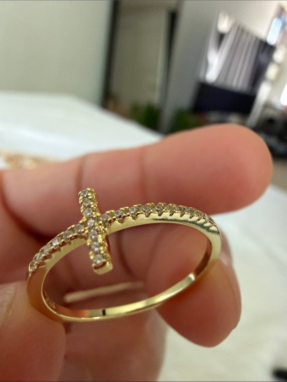 Gold Filled Cross Pave Ring - Sparkling Gold Women's Jewelry